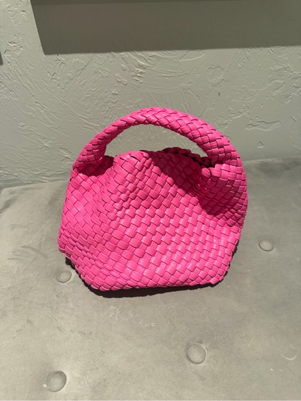 Woven Top-Handle Women’s Bag in Hot Pink